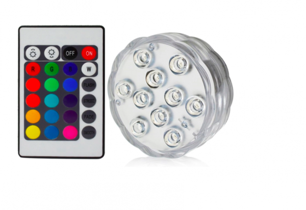 [P3WIP600300LM] Submersible RGB LED Lights - Remote Control Waterproof Color Changing Waterproof Light with 10LED
